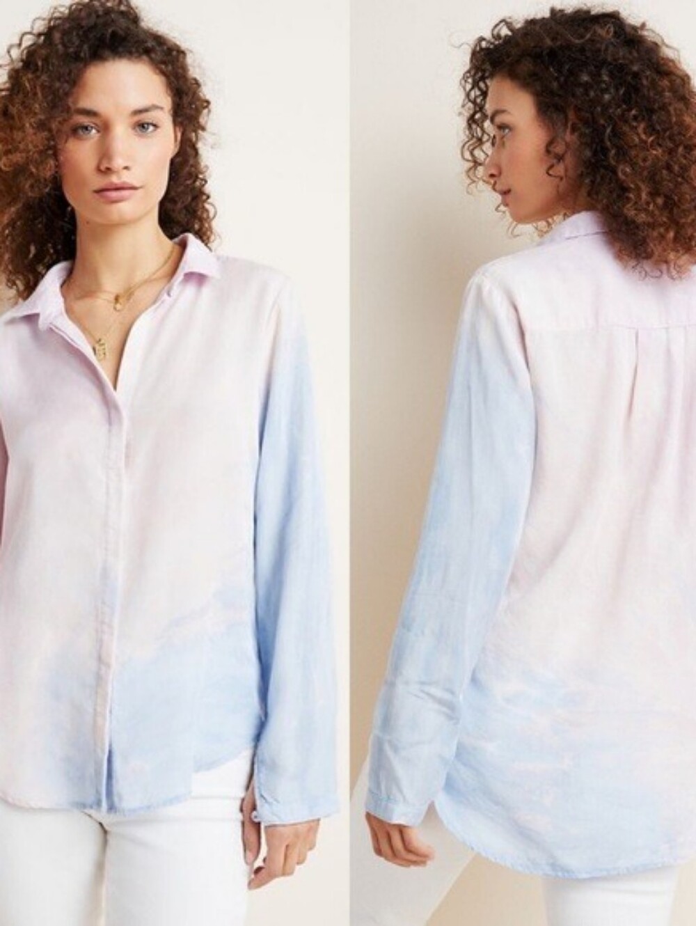 Cloth & Stone Pink & Blue Tie-Dye Button Front Shirt Anthropologie Size Small